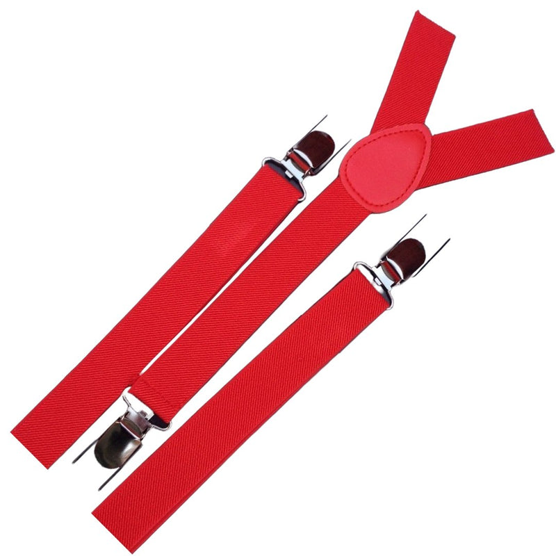 2x Mens Suspenders Braces Adjustable Strong Clip On Elastic Formal Wedding Slim - Red - NuSea