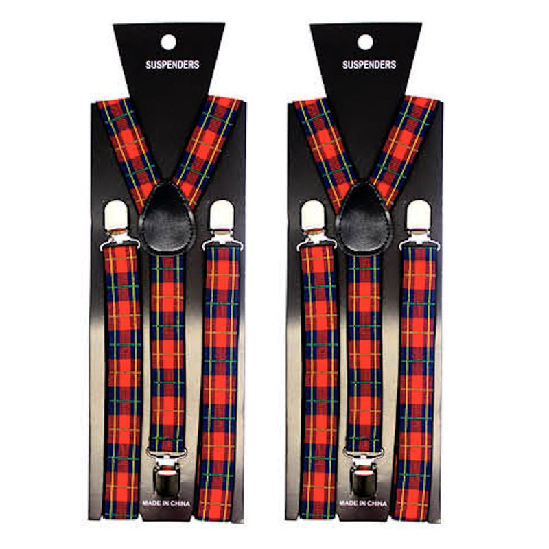 2x Mens Suspenders Braces Adjustable Strong Clip On Elastic Formal Wedding Slim - Tartan 1 - NuSea