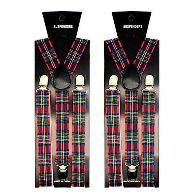 2x Mens Suspenders Braces Adjustable Strong Clip On Elastic Formal Wedding Slim - Tartan 2 - NuSea