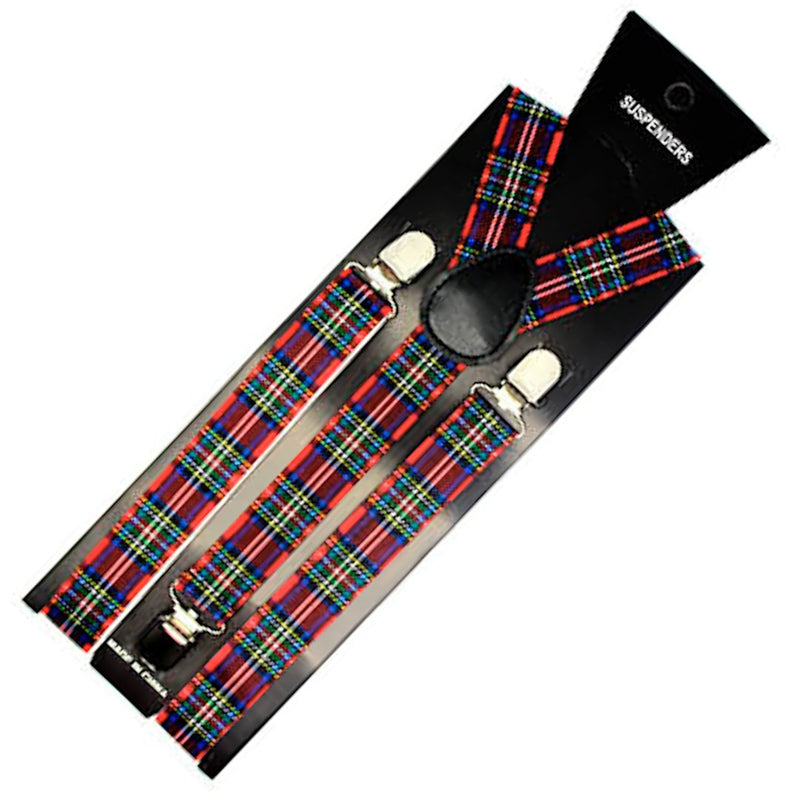 2x Mens Suspenders Braces Adjustable Strong Clip On Elastic Formal Wedding Slim - Tartan 2 - NuSea