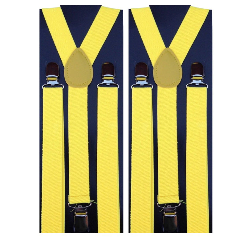 2x Mens Suspenders Braces Adjustable Strong Clip On Elastic Formal Wedding Slim - Yellow - NuSea