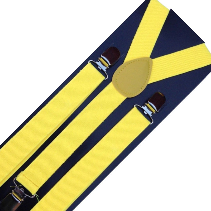 2x Mens Suspenders Braces Adjustable Strong Clip On Elastic Formal Wedding Slim - Yellow - NuSea