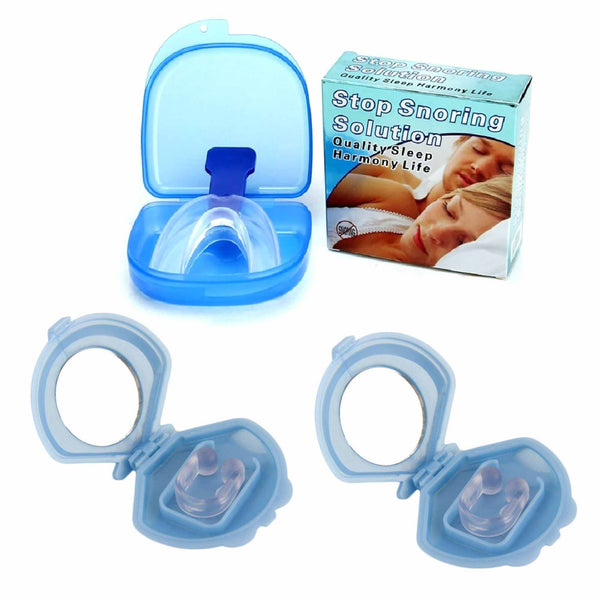 2x Mouthguard Mouthpiece + 2x Nose Clip Anti Snoring Aid Sleep Breathing Device - NuSea