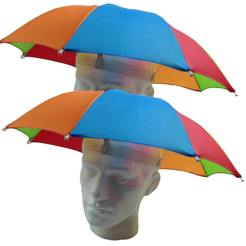 2x RAINBOW UMBRELLA HAT Rain Beach Sun Rain Cap Costume Camping Fishing Hunting - NuSea