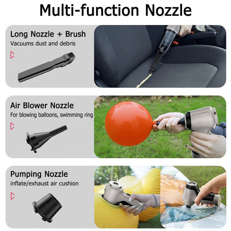 3 in 1 Wireless Handheld Car Vacuum Cleaner Air Blower USB - Rechargeable - NuSea