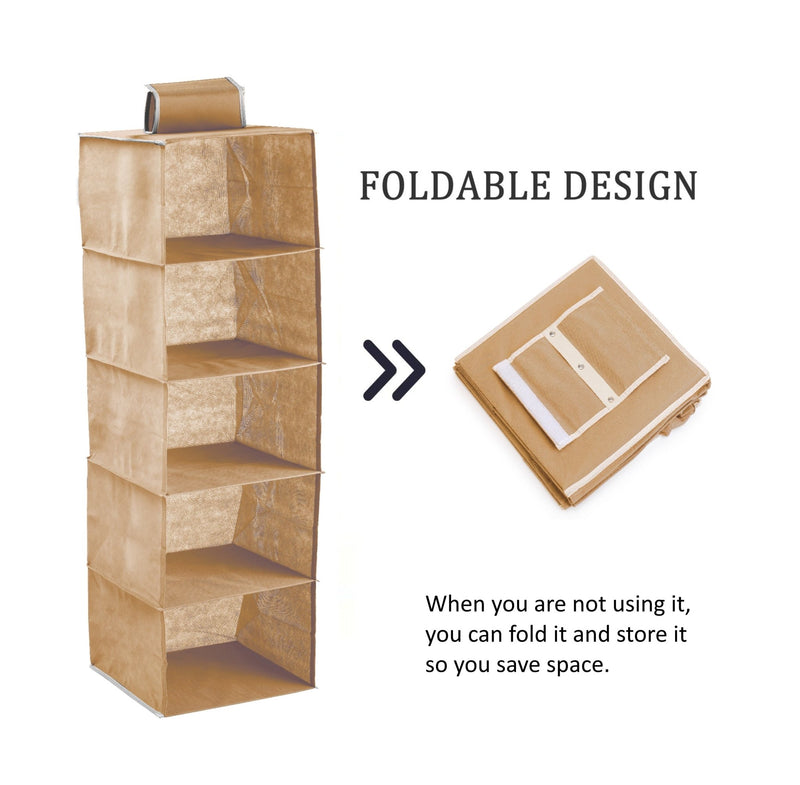 3 Pack 5 - Tier Shelf Hanging Closet Organizer and Storage for Clothes (Beige) - NuSea