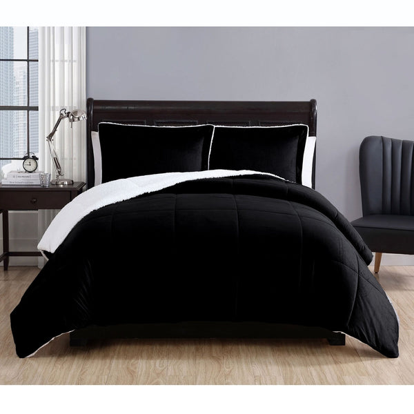 3 Piece Micro Mink Comforter Set Black Queen - NuSea
