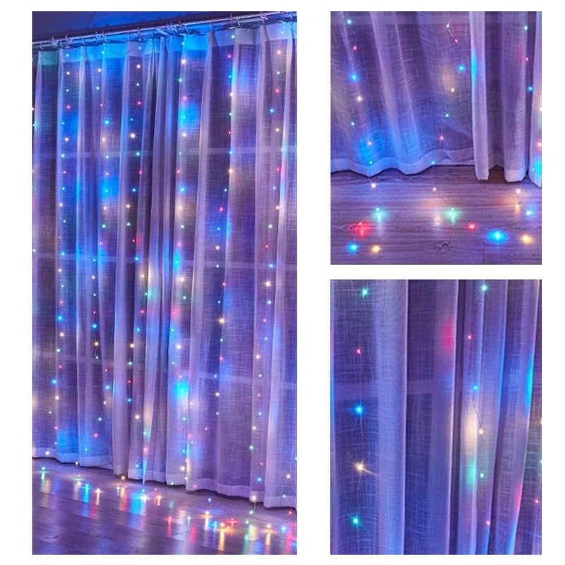 300 LEDs Window Curtain Fairy Lights 8 Modes and Remote Control for Bedroom (Multicolor, 300 x 300cm) - NuSea