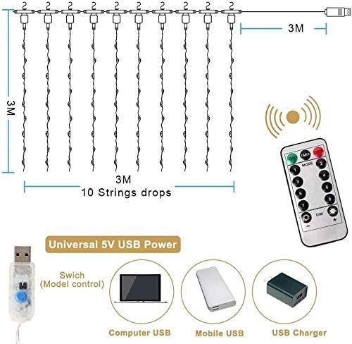 300 LEDs Window Curtain Fairy Lights 8 Modes and Remote Control for Bedroom (Multicolor, 300 x 300cm) - NuSea
