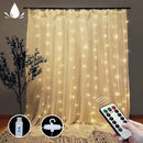 300 LEDs Window Curtain Fairy Lights 8 Modes and Remote Control for Bedroom (Warm White, 300 x 300cm) - NuSea