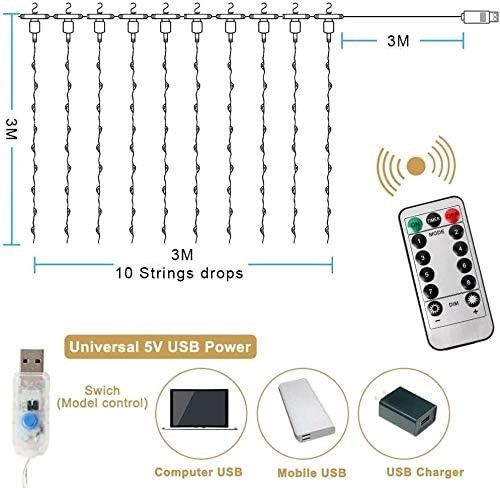 300 LEDs Window Curtain Fairy Lights 8 Modes and Remote Control for Bedroom (Warm White, 300 x 300cm) - NuSea