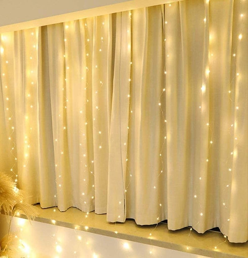 300 LEDs Window Curtain Fairy Lights 8 Modes and Remote Control for Bedroom (Warm White, 300 x 300cm) - NuSea