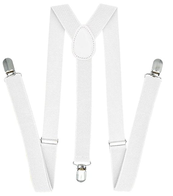 35mm WIDE SUSPENDERS Mens Adjustable Braces Clip On Trouser Elastic Y - Back - White - NuSea