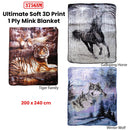 375gsm 1 Ply 3D Print Faux Mink Blanket Queen 200x240 cm Tiger Family - NuSea