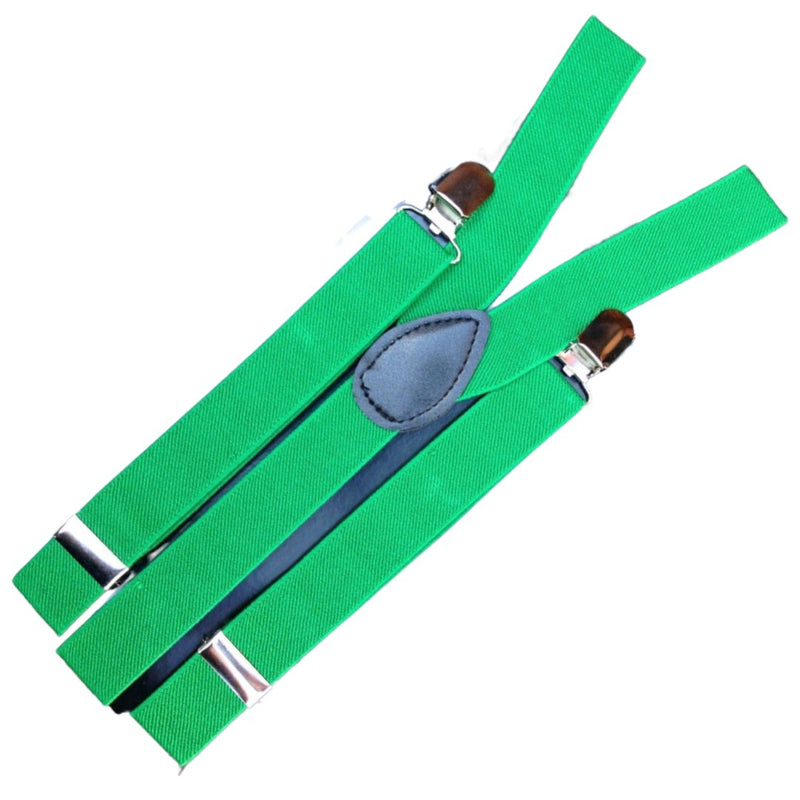 3x Mens Suspenders Braces Adjustable Strong Clip On Elastic Formal Wedding Slim - Dark Green - NuSea