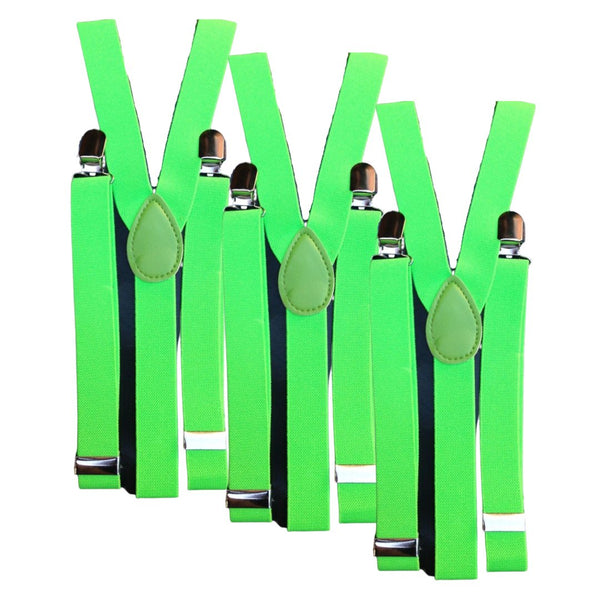 3x Mens Suspenders Braces Adjustable Strong Clip On Elastic Formal Wedding Slim - Fluro Green - NuSea