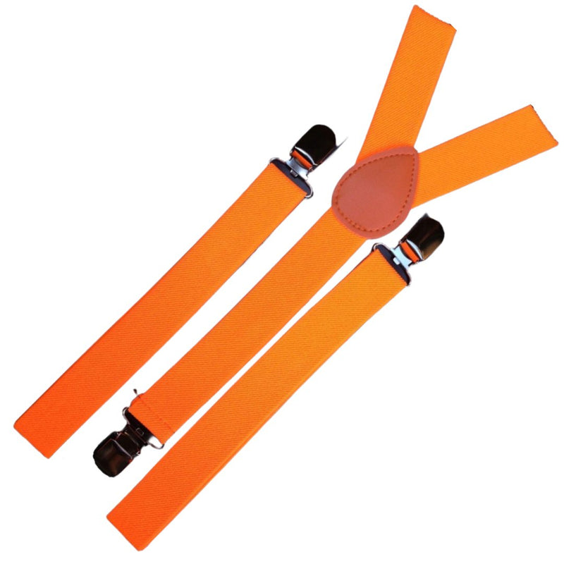 3x Mens Suspenders Braces Adjustable Strong Clip On Elastic Formal Wedding Slim - Fluro Orange - NuSea