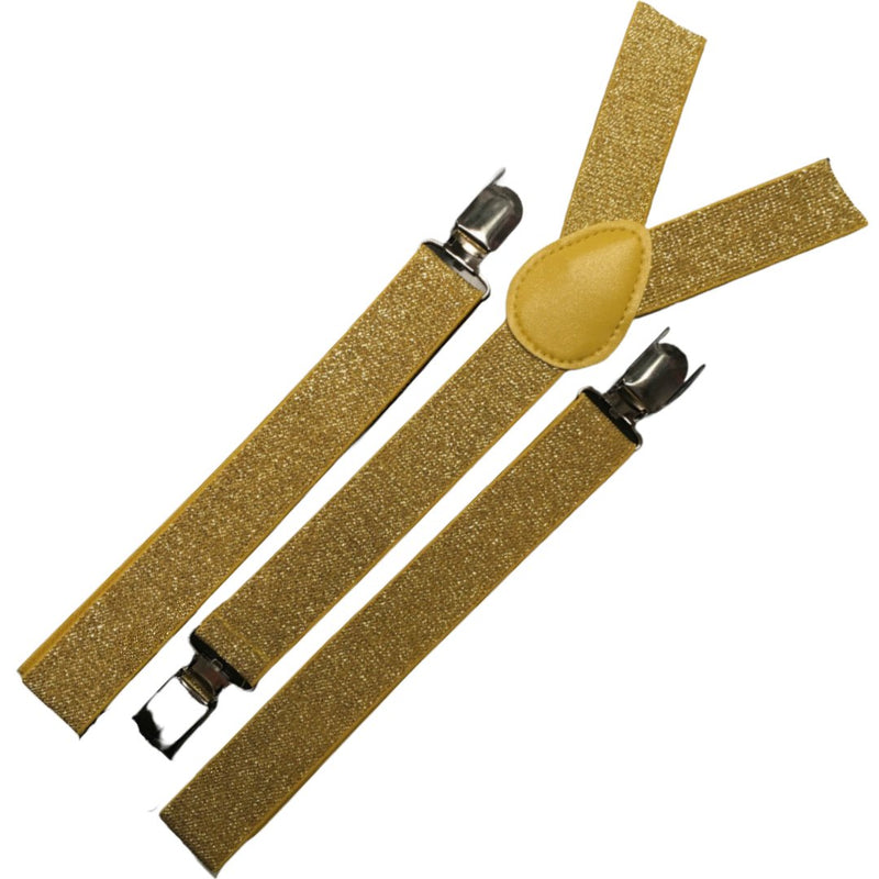 3x Mens Suspenders Braces Adjustable Strong Clip On Elastic Formal Wedding Slim - Gold (Glitter) - NuSea