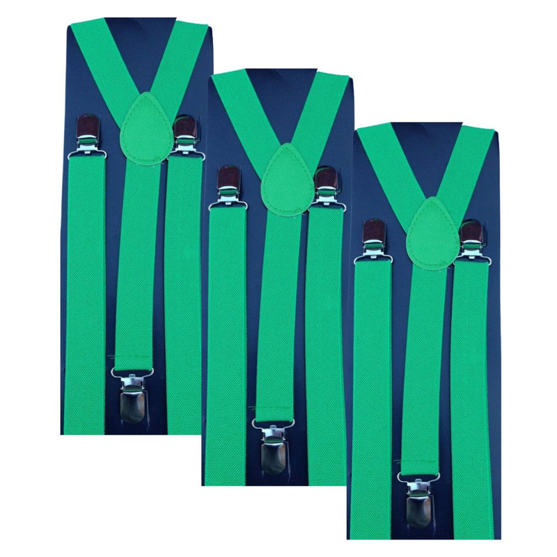 3x Mens Suspenders Braces Adjustable Strong Clip On Elastic Formal Wedding Slim - Green - NuSea