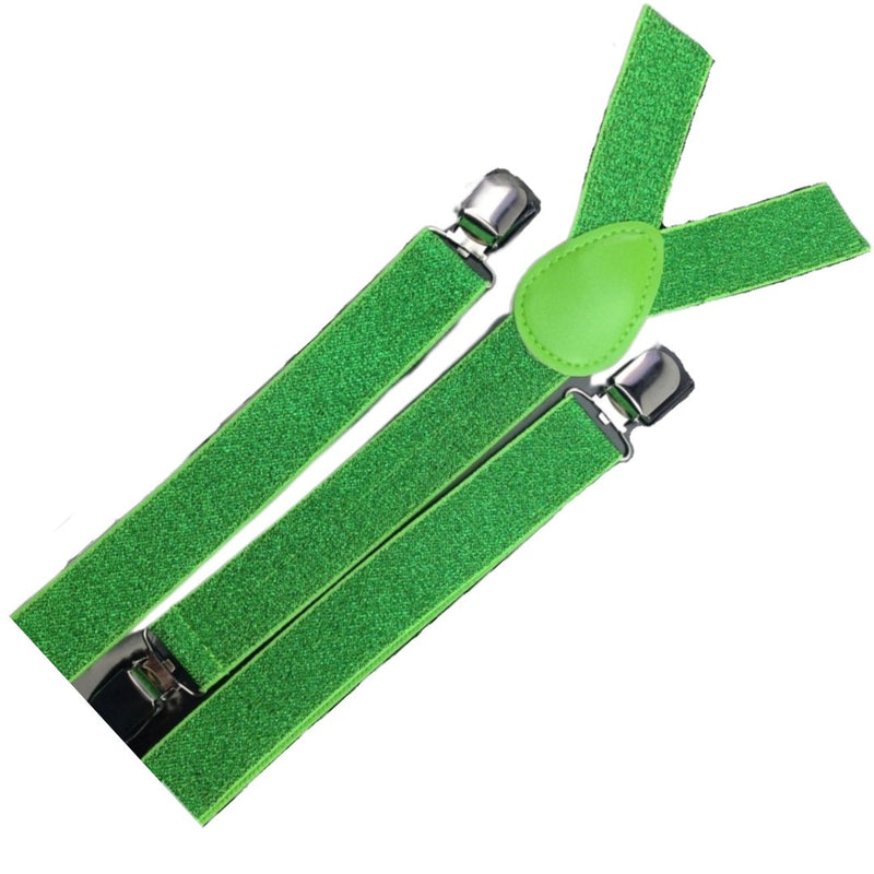 3x Mens Suspenders Braces Adjustable Strong Clip On Elastic Formal Wedding Slim - Green (Glitter) - NuSea