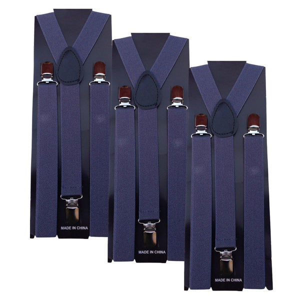 3x Mens Suspenders Braces Adjustable Strong Clip On Elastic Formal Wedding Slim - Grey - NuSea