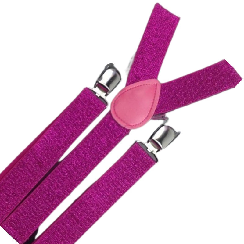 3x Mens Suspenders Braces Adjustable Strong Clip On Elastic Formal Wedding Slim - Hot Pink (Glitter) - NuSea