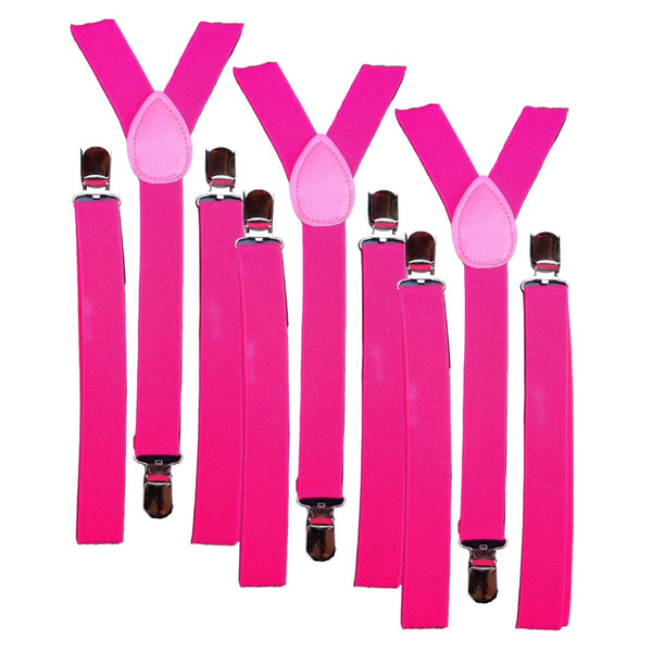 3x Mens Suspenders Braces Adjustable Strong Clip On Elastic Formal Wedding Slim - Magenta - NuSea