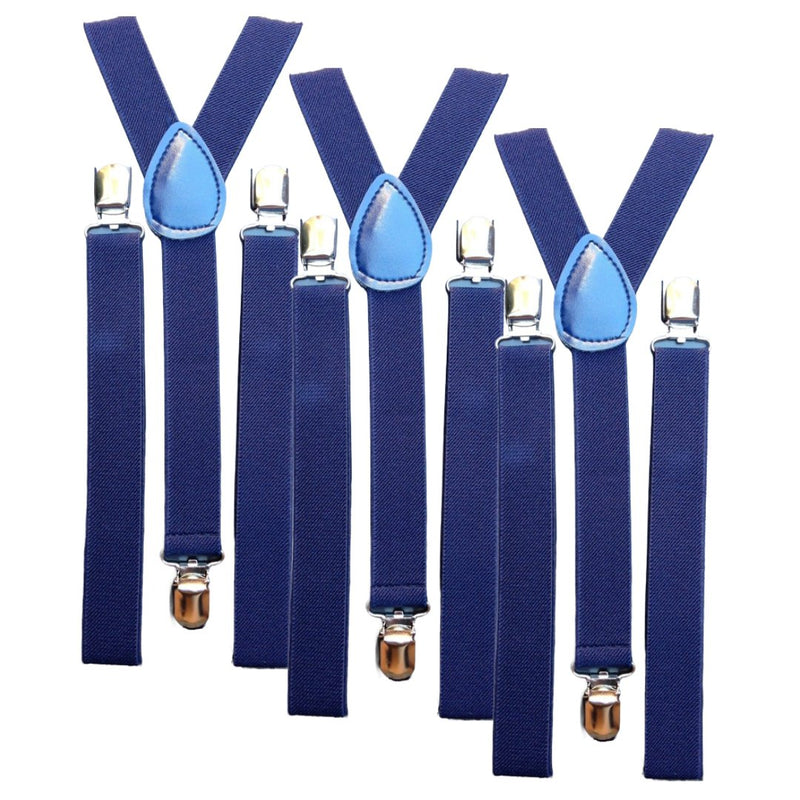 3x Mens Suspenders Braces Adjustable Strong Clip On Elastic Formal Wedding Slim - Navy Blue - NuSea