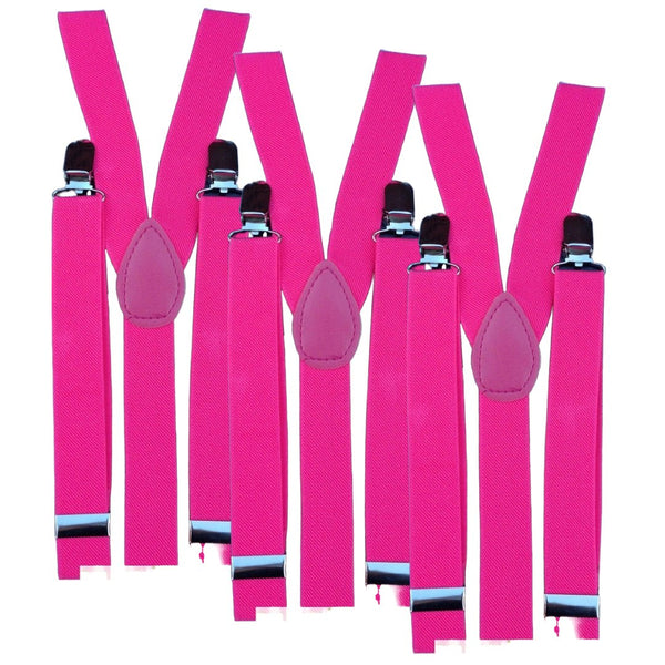 3x Mens Suspenders Braces Adjustable Strong Clip On Elastic Formal Wedding Slim - Pink - NuSea