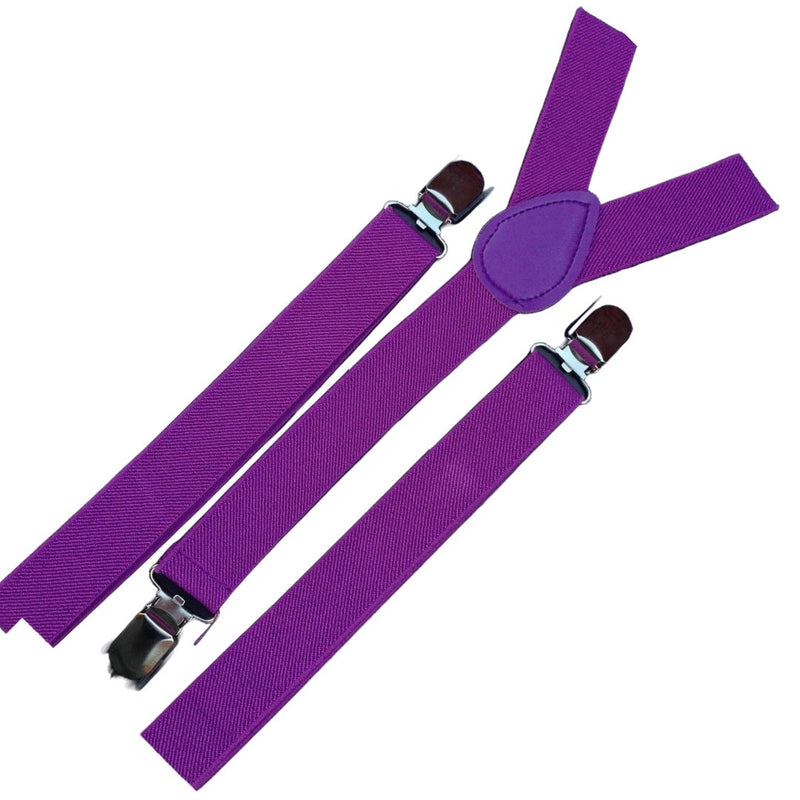 3x Mens Suspenders Braces Adjustable Strong Clip On Elastic Formal Wedding Slim - Purple - NuSea