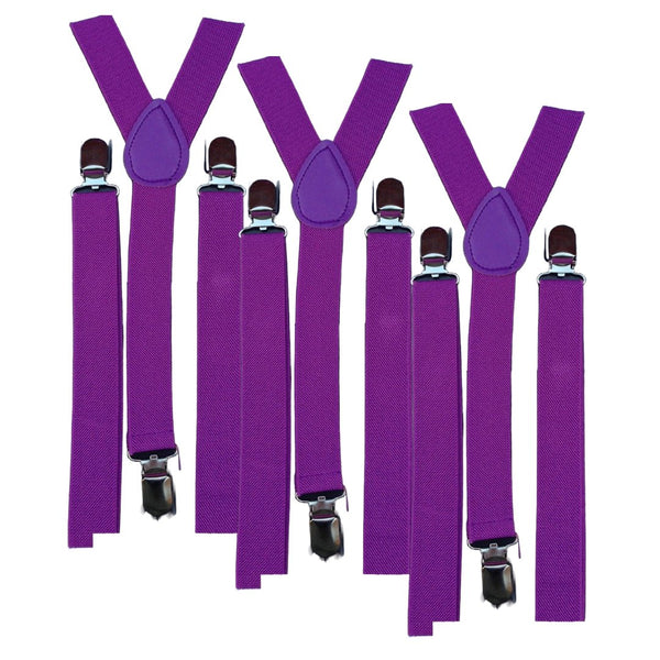 3x Mens Suspenders Braces Adjustable Strong Clip On Elastic Formal Wedding Slim - Purple - NuSea