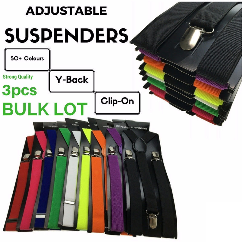 3x Mens Suspenders Braces Adjustable Strong Clip On Elastic Formal Wedding Slim - Rainbow - NuSea