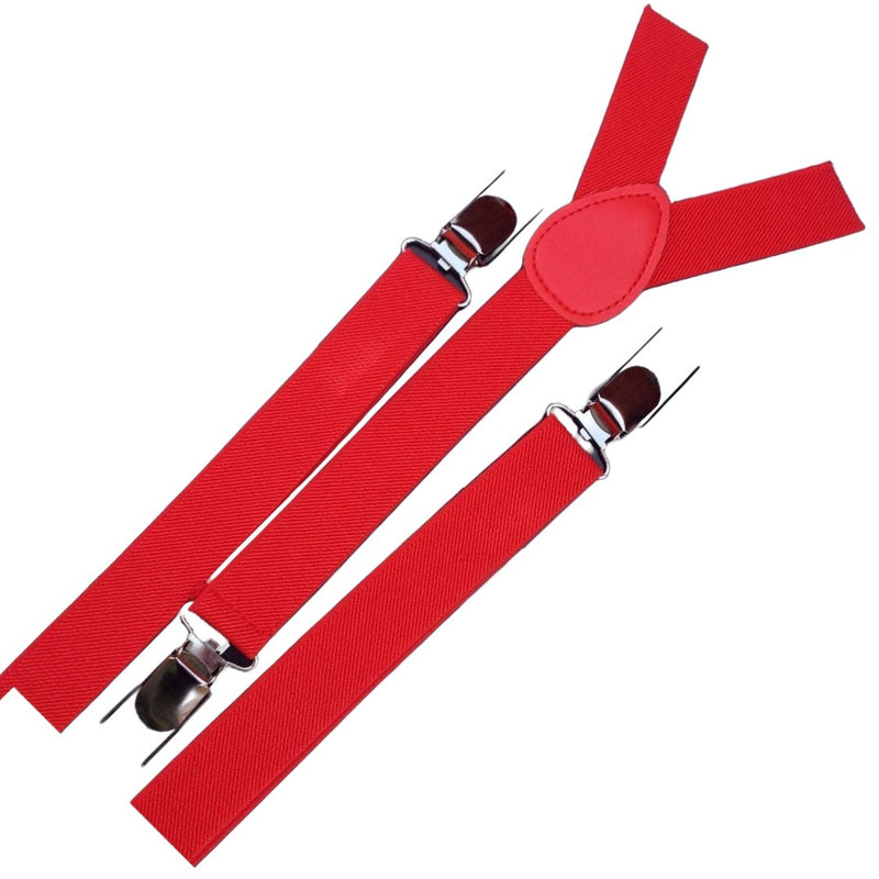 3x Mens Suspenders Braces Adjustable Strong Clip On Elastic Formal Wedding Slim - Red - NuSea