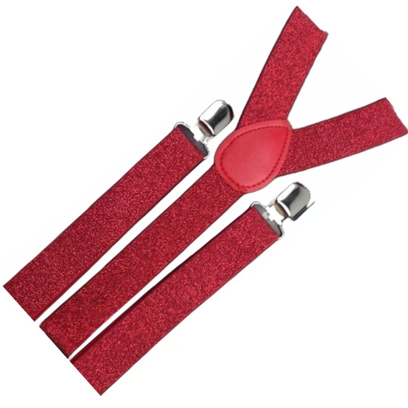 3x Mens Suspenders Braces Adjustable Strong Clip On Elastic Formal Wedding Slim - Red (Glitter) - NuSea