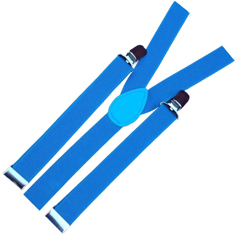 3x Mens Suspenders Braces Adjustable Strong Clip On Elastic Formal Wedding Slim - Sky Blue - NuSea