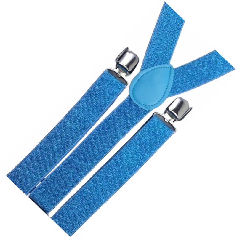 3x Mens Suspenders Braces Adjustable Strong Clip On Elastic Formal Wedding Slim - Sky Blue (Glitter) - NuSea