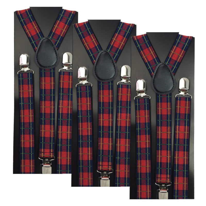 3x Mens Suspenders Braces Adjustable Strong Clip On Elastic Formal Wedding Slim - Tartan 1 - NuSea