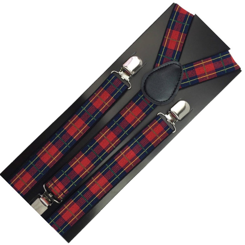 3x Mens Suspenders Braces Adjustable Strong Clip On Elastic Formal Wedding Slim - Tartan 1 - NuSea