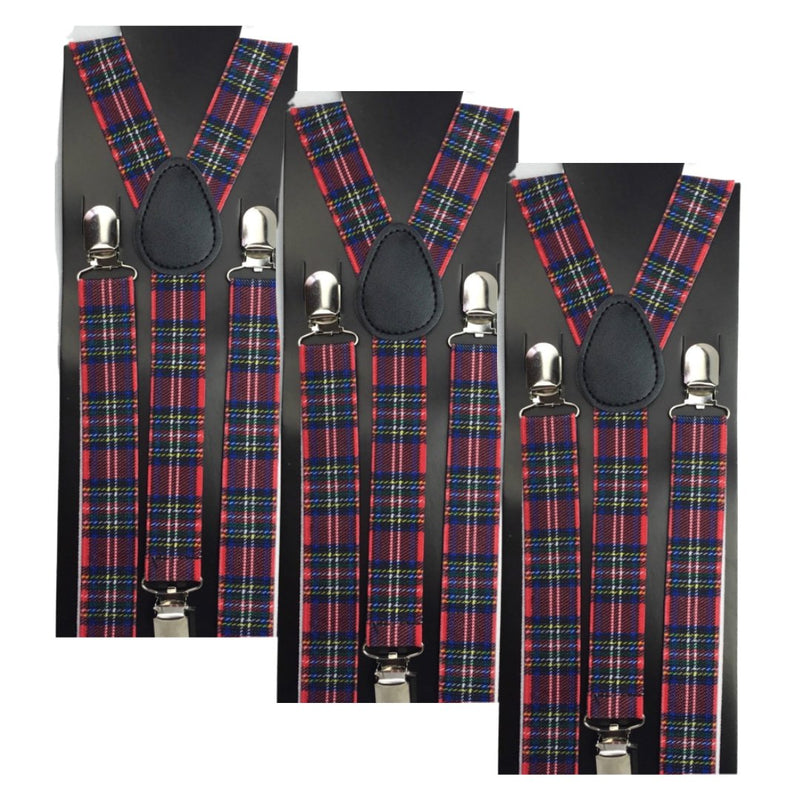 3x Mens Suspenders Braces Adjustable Strong Clip On Elastic Formal Wedding Slim - Tartan 2 - NuSea