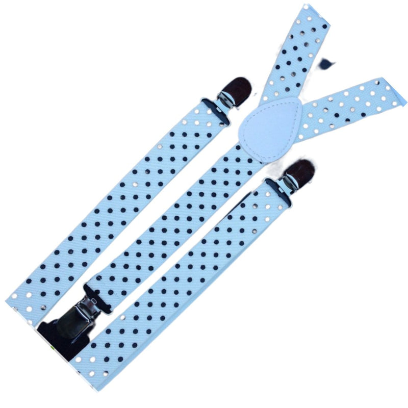 3x Mens Suspenders Braces Adjustable Strong Clip On Elastic Formal Wedding Slim - White with Black Polka Dot - NuSea