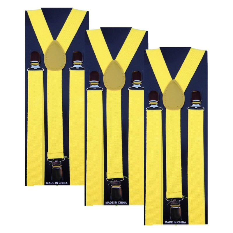 3x Mens Suspenders Braces Adjustable Strong Clip On Elastic Formal Wedding Slim - Yellow - NuSea