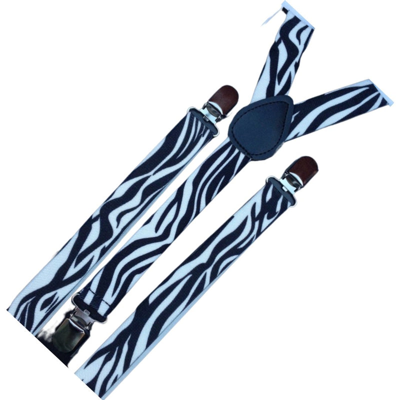 3x Mens Suspenders Braces Adjustable Strong Clip On Elastic Formal Wedding Slim - Zebra - NuSea