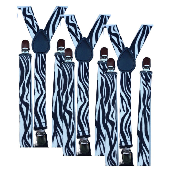 3x Mens Suspenders Braces Adjustable Strong Clip On Elastic Formal Wedding Slim - Zebra - NuSea