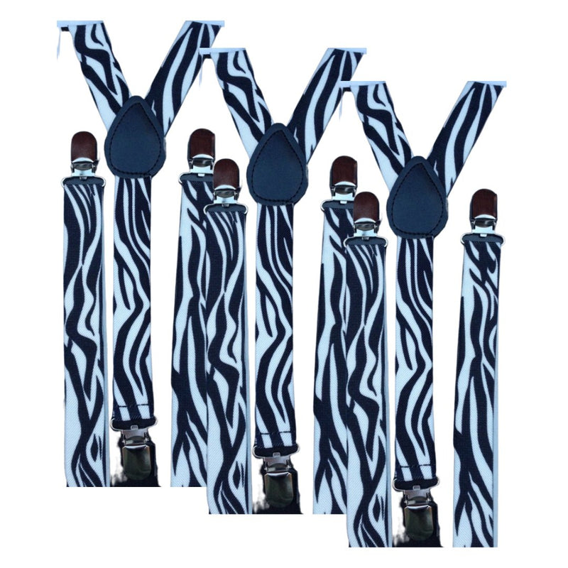 3x Mens Suspenders Braces Adjustable Strong Clip On Elastic Formal Wedding Slim - Zebra - NuSea