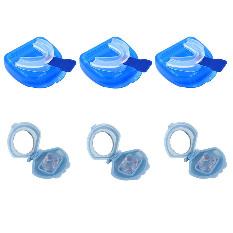 3x Mouthguard Mouthpiece + 3x Nose Clip Anti Snoring Aid Sleep Breathing Device - NuSea
