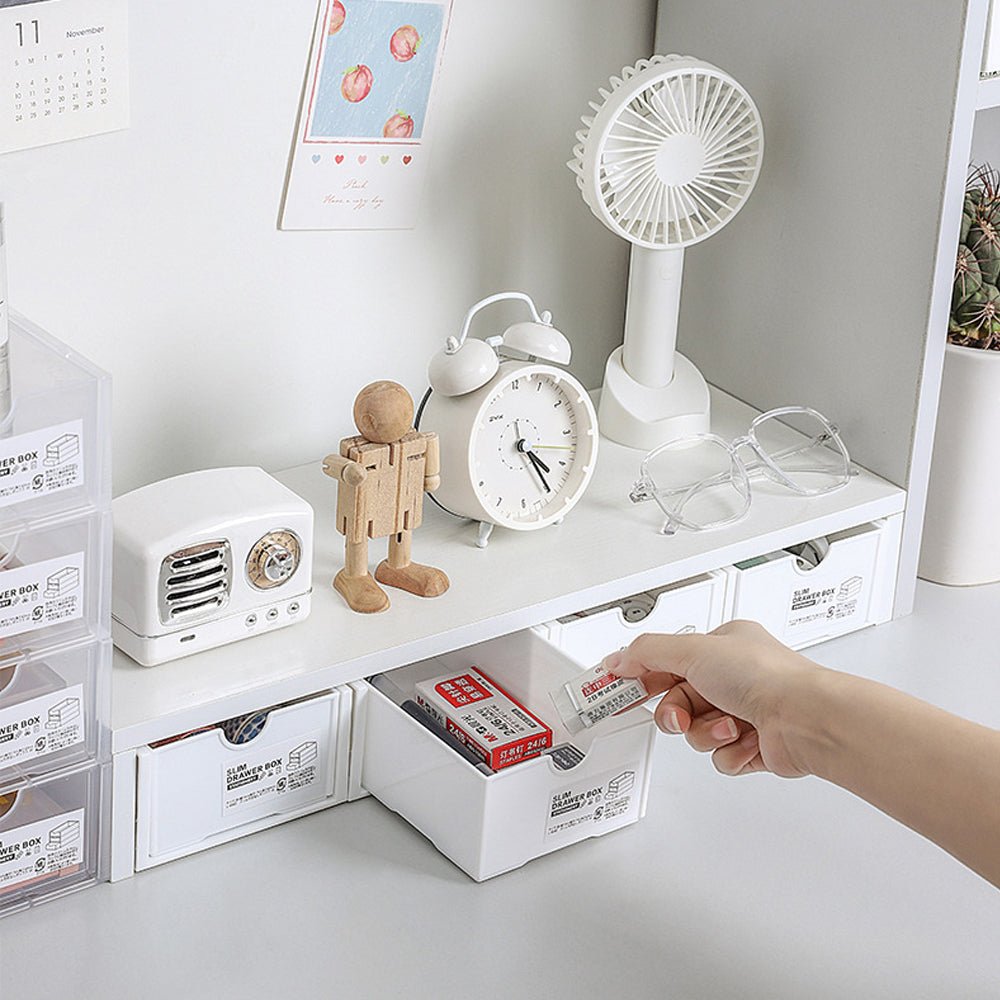 4 Pcs Set Stackable Desktop storage Box Drawer Transparent Plastic Stationery Cosmetic Organizer Box(Clear) - NuSea
