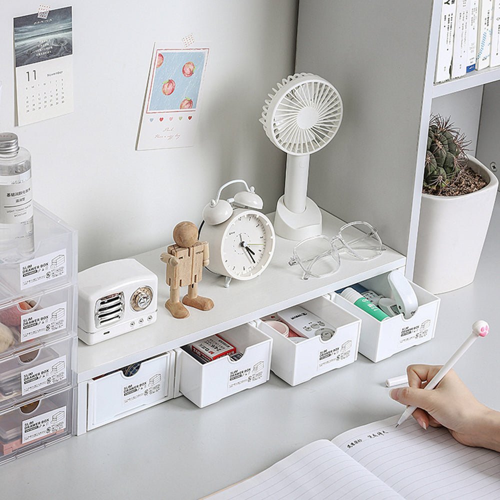4 Pcs Set Stackable Desktop storage Box Drawer Transparent Plastic Stationery Cosmetic Organizer Box(Clear) - NuSea