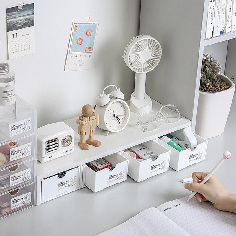 4 Pcs Set Stackable Desktop storage Box Drawer Transparent Plastic Stationery Cosmetic Organizer Box(Clear) - NuSea