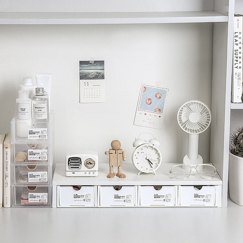 4 Pcs Set Stackable Desktop storage Box Drawer Transparent Plastic Stationery Cosmetic Organizer Box(White) - NuSea