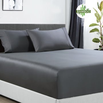 400 thread count bamboo cotton 1 fitted sheet with 2 pillowcases king single charcoal - NuSea